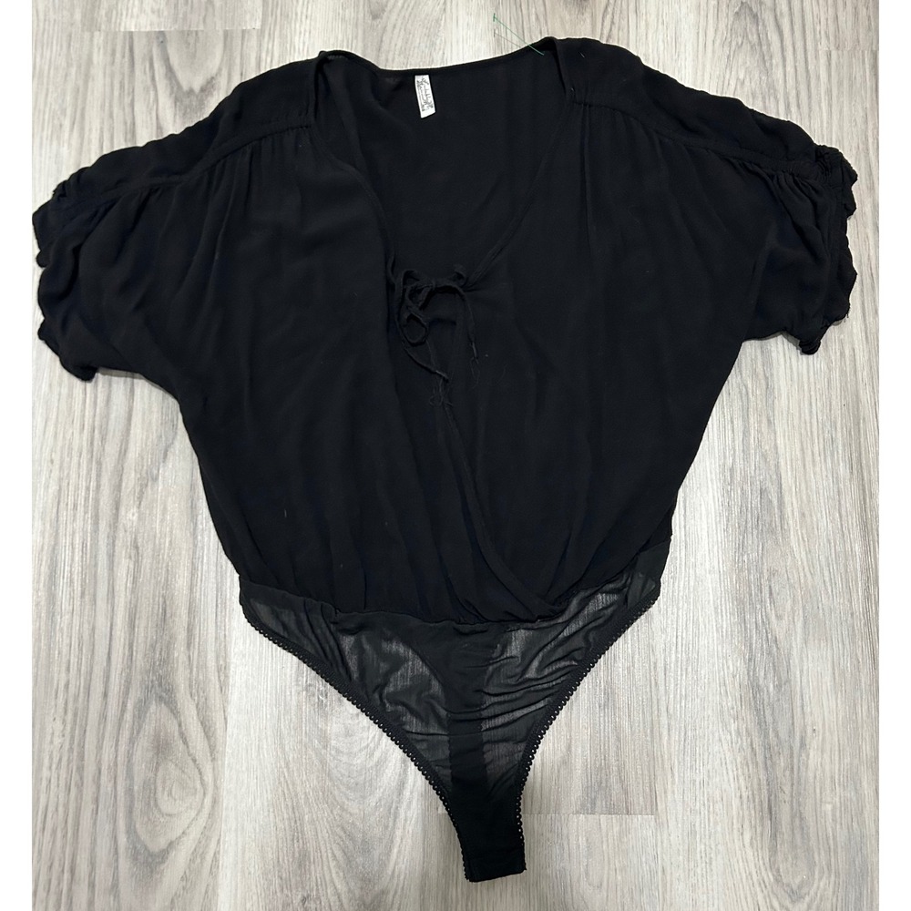 Intimately‎ Free People Black Surplice V-Neck Tie Front Ruched Bodysuit Large